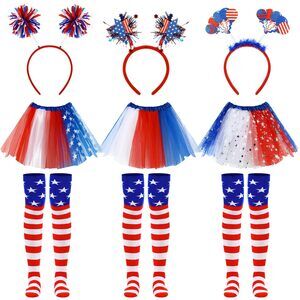 5836 9pcs 4th Of July Tutu Set For Red White And Blue Tutu